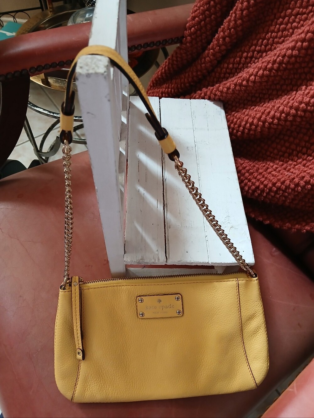 Kate Spade Yellow Pebbled Leather Chain Strap Crossbody